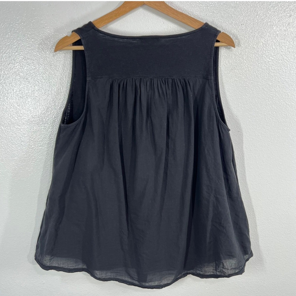 Lilla P Pleat Back Split Neck Tank Top Black Mixed Media Woven Knit Sleeveless M - Picture 3 of 8